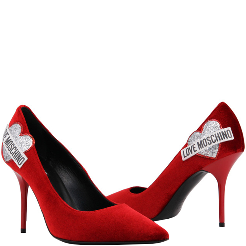 Love Moschino Red Velvet Pointed Toe Pumps Size