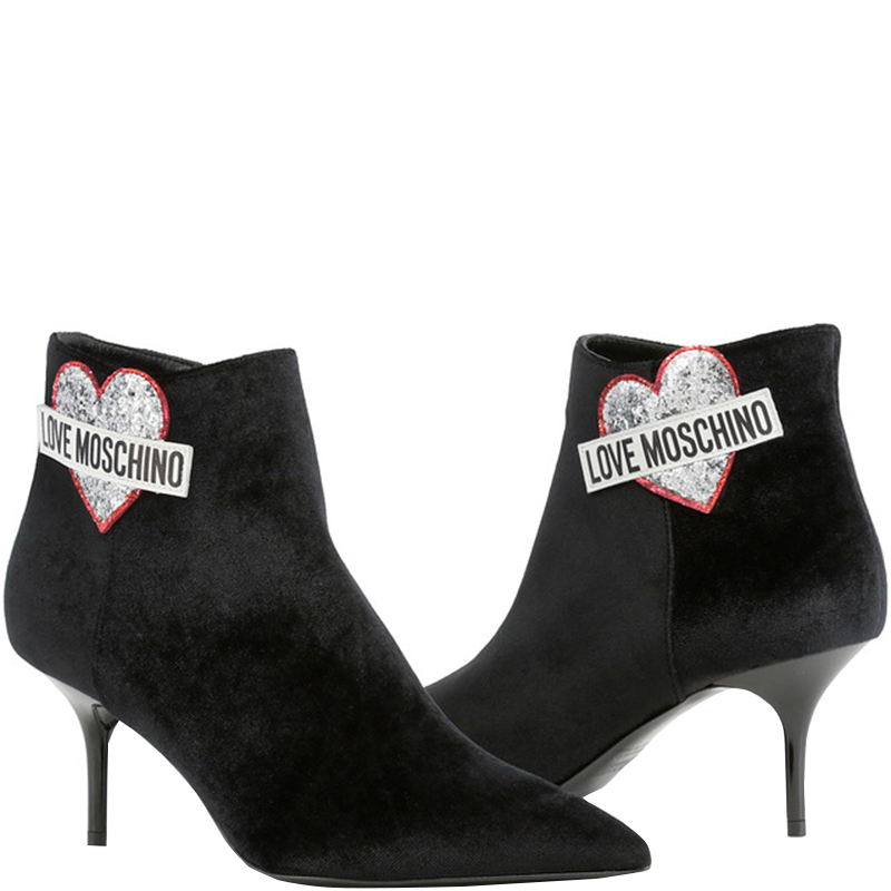 

Love Moschino Black Velvet Pointed Toe Ankle Boots Size