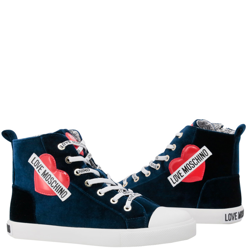 

Love Moschino Blue Corduroy High Top Sneakers Size