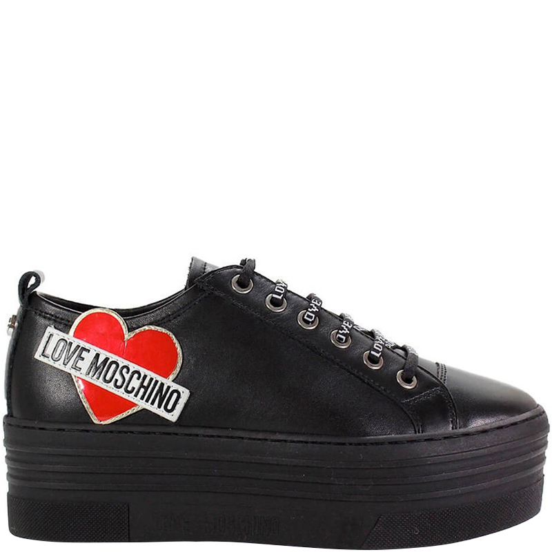 Love Moschino Black Faux Leather Platform Sneakers Size 40