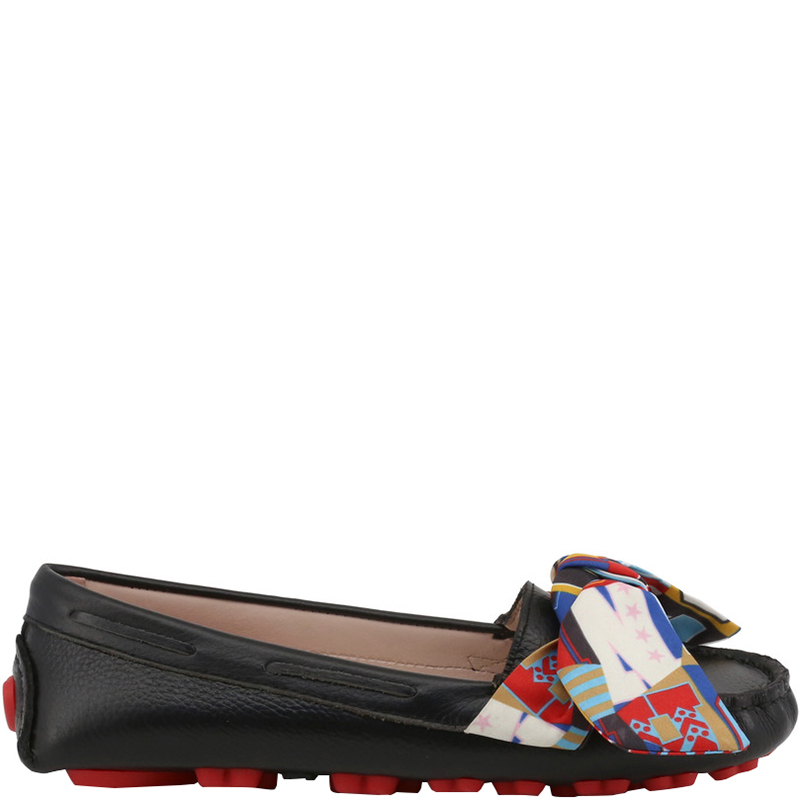 Pre Owned Love Moschino Black Faux Leather Bow Loafers Size 39