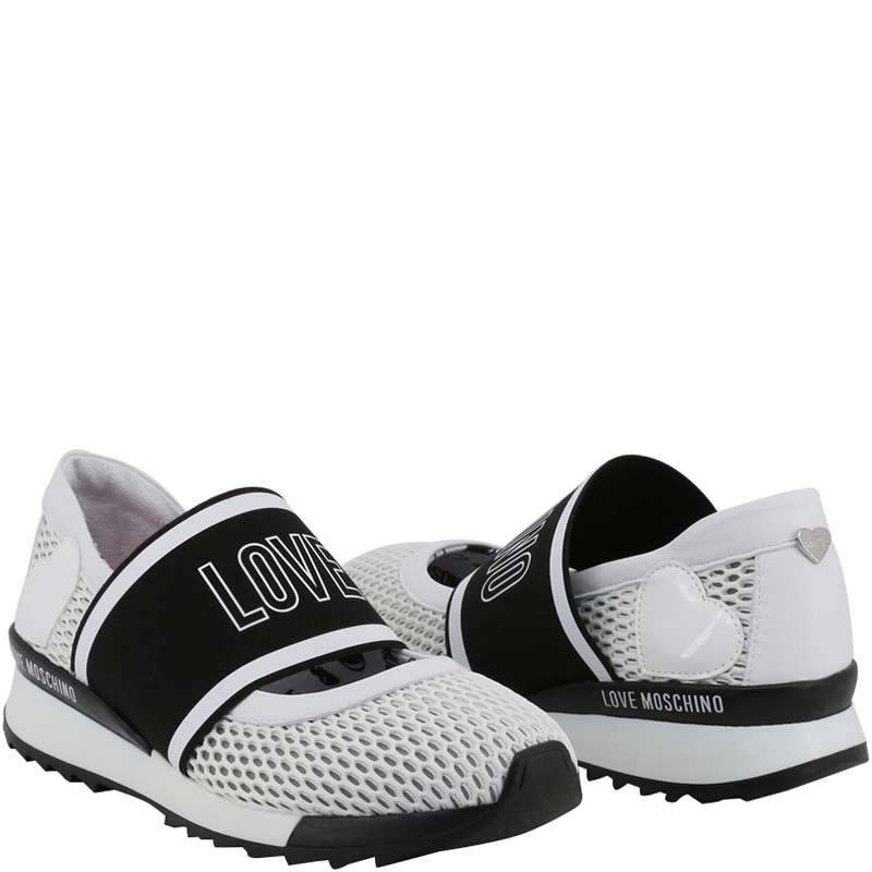 

Love Moschino Black/White Faux Perforated Slip On Sneakers Size