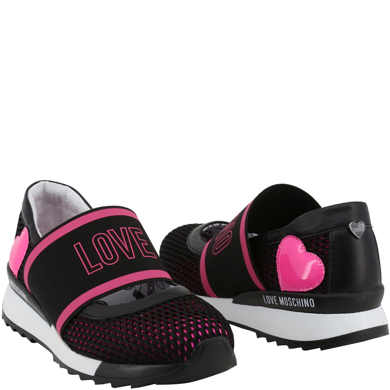 

Love Moschino Black/Pink Faux Perforated Slip On Sneakers Size