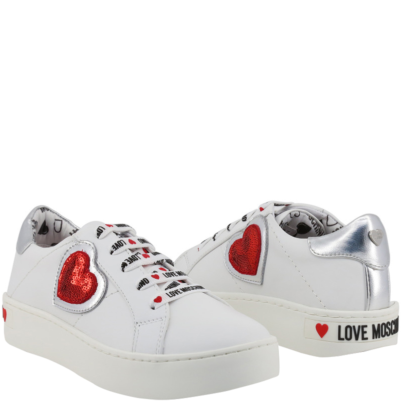 

Love Moschino White Faux Leather Platform Sneakers Size