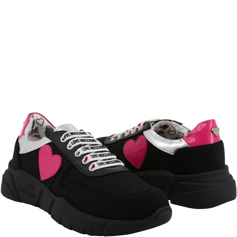 

Love Moschino Black Fabric and Faux Leather Platform Sneakers Size