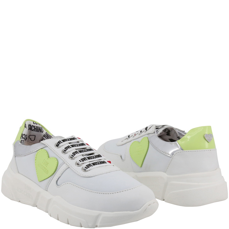 

Love Moschino White Fabric and Faux Leather Platform Sneakers Size