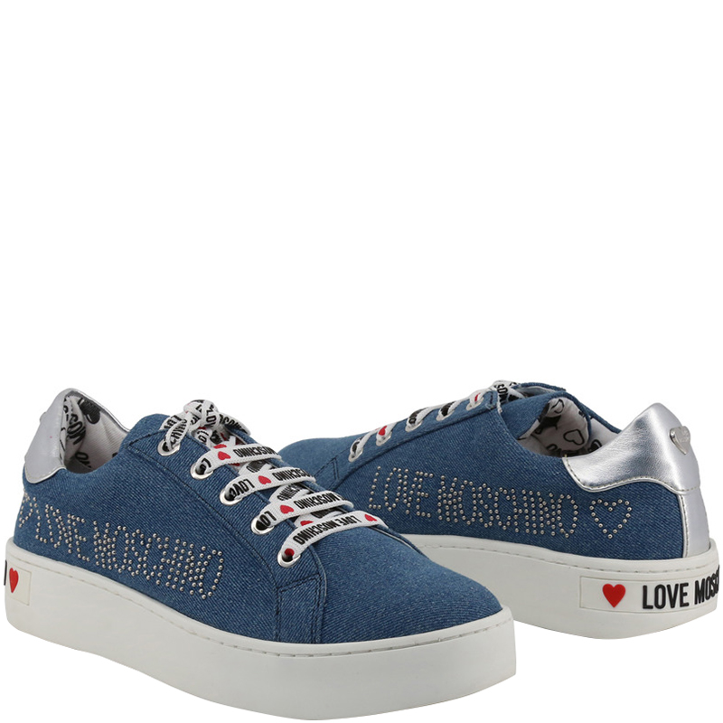 

Love Moschino Denim Blue Fabric Platform Sneakers Size