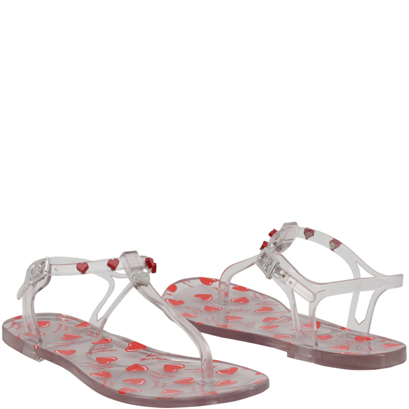 

Love Moschino Clear Heart Print Rubber Flat Thong Sandals Size, Multicolor