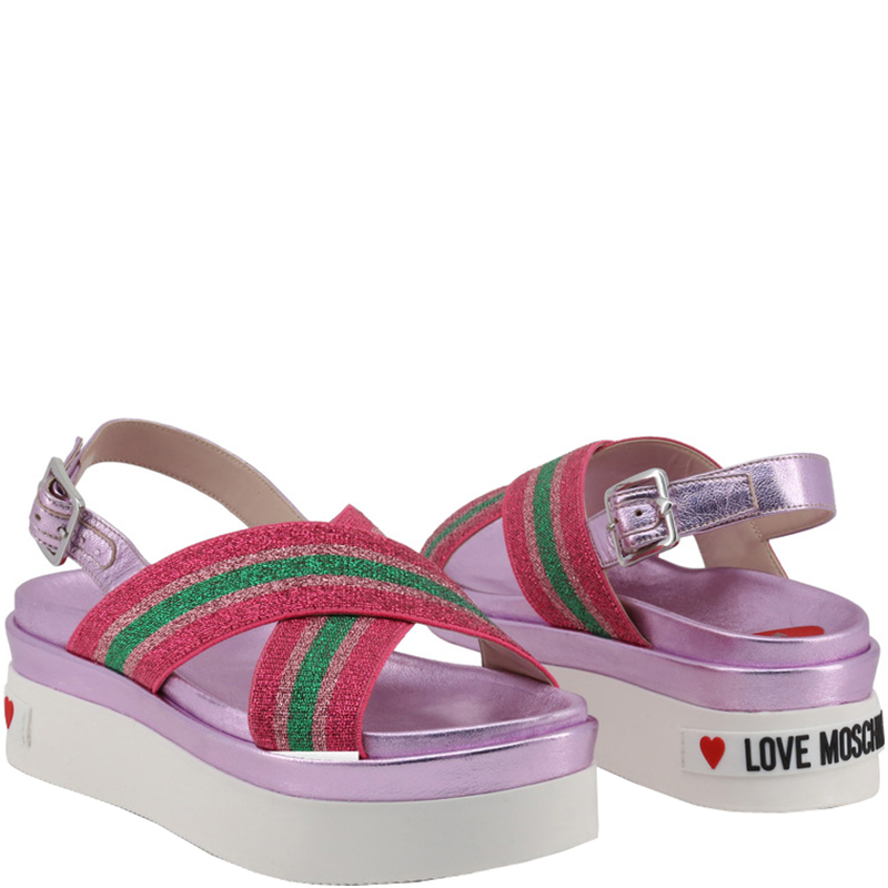 

Love Moschino Purple Fabric and Faux Leather Wedge Sandals Size