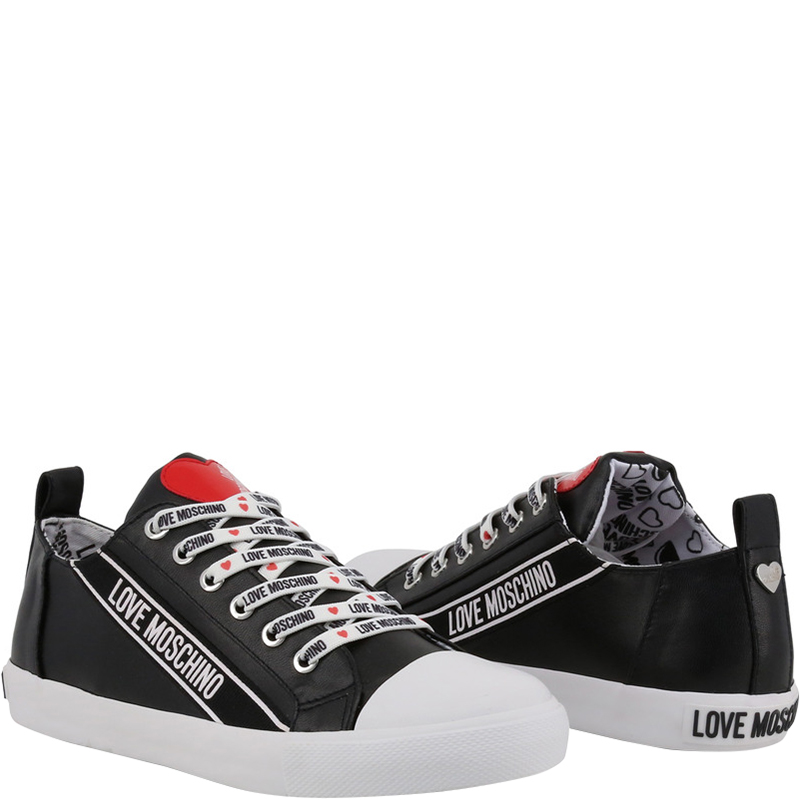 

Love Moschino Black Faux Leather Lace Up Sneakers Size