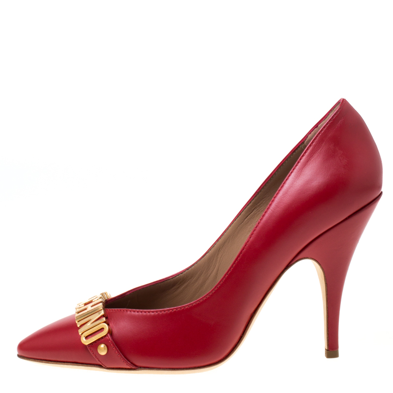 

Moschino Red Leather Pointed Toe Pumps Size