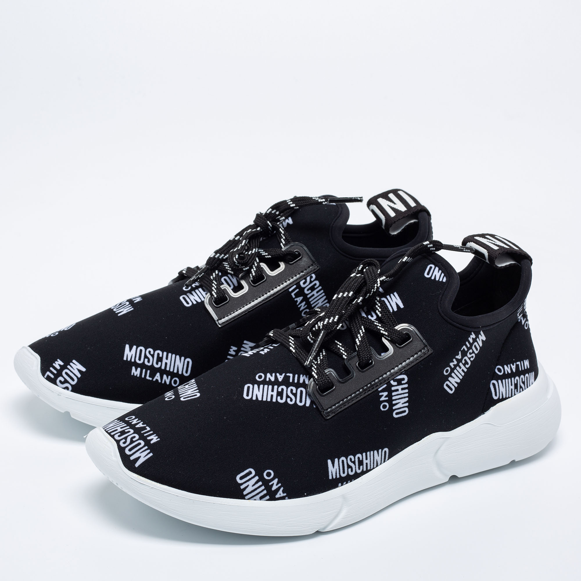 

Moschino Black Neoprene All Over Logo Lace-Up Sneakers Size