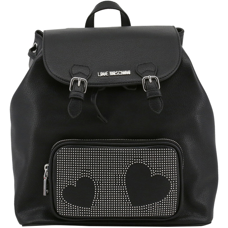 Pre Owned Love Moschino Black Faux Leather Studded Backpack
