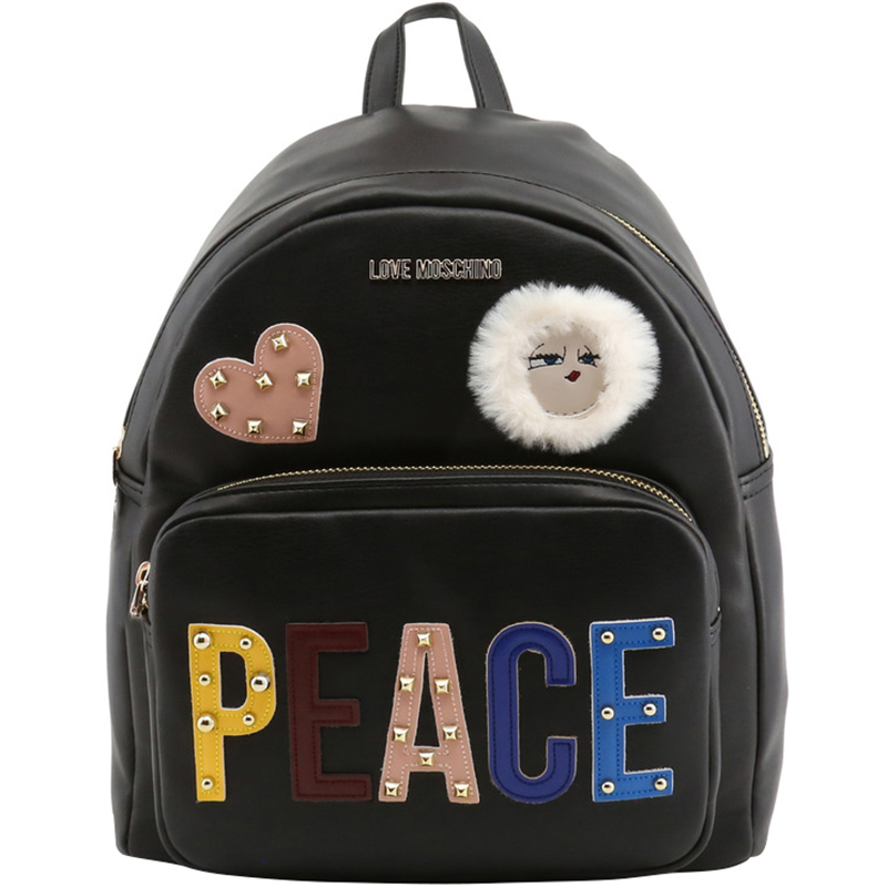 Love Moschino Black Leather PEACE Backpack