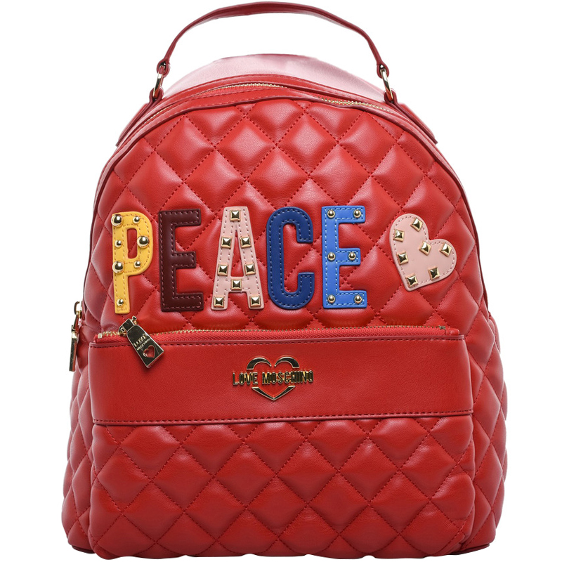 

Love Moschino Red Quilted Faux Leather PEACE Backpack