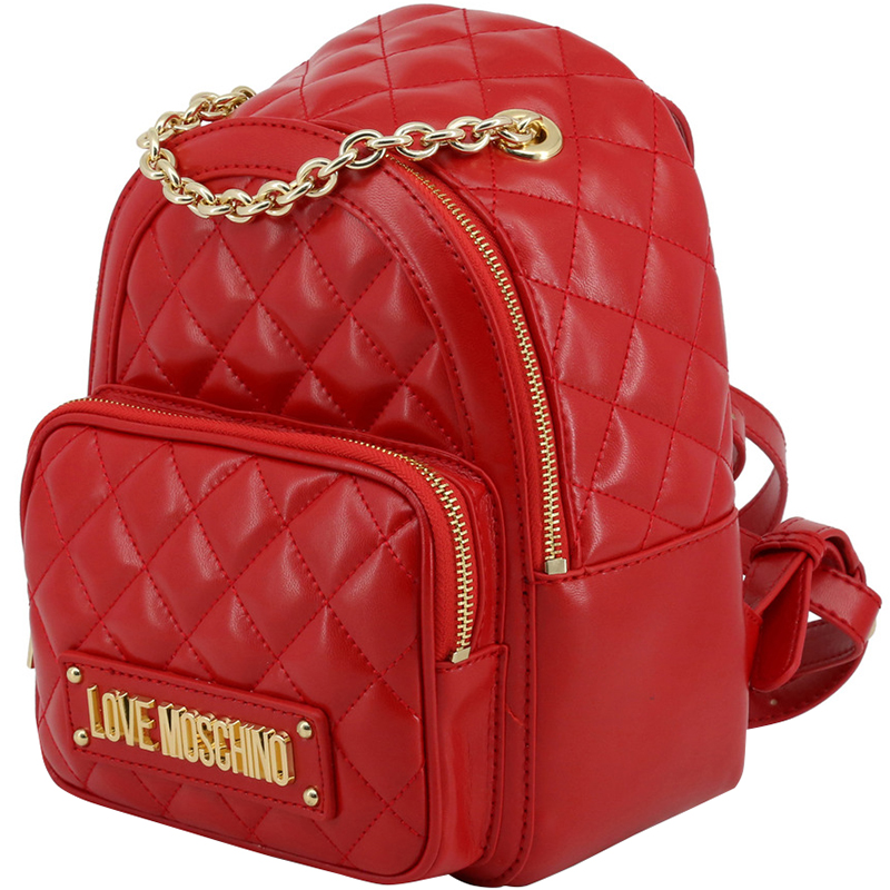 

Love Moschino Red Quilted Faux Leather Chain Handle Backpack