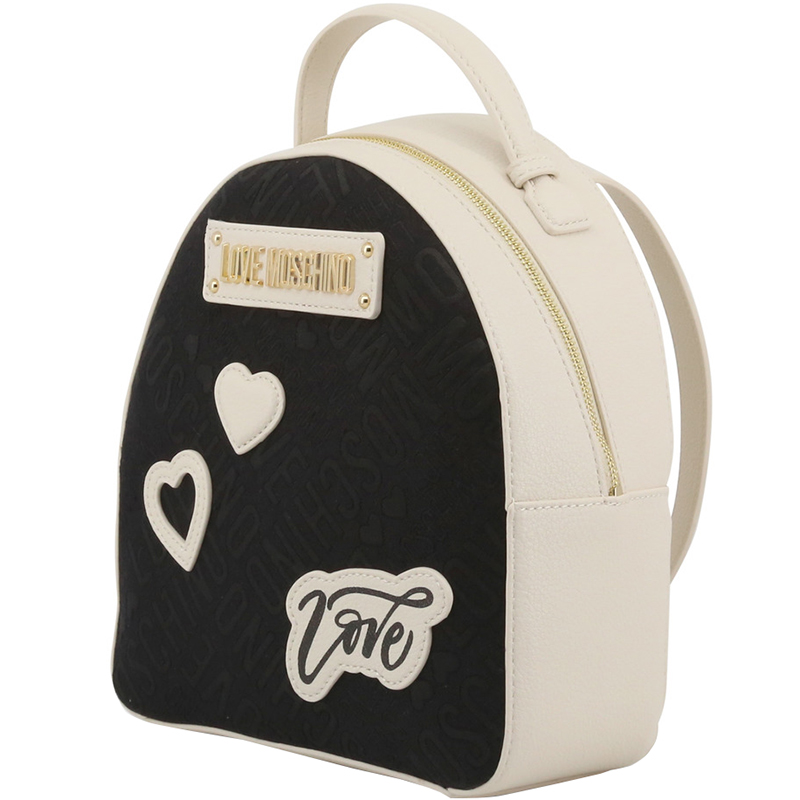 

Love Moschino Two Tone Signature Fabric and Faux Leather Backpack, Black
