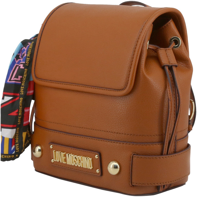 

Love Moschino Brown Faux Leather Scarf Backpack