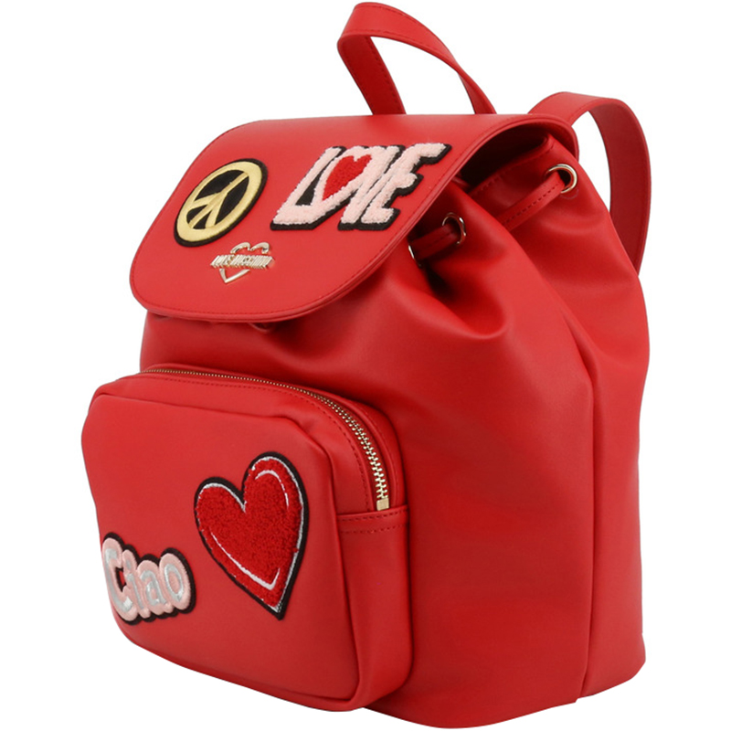 

Love Moschino Red Faux Leather Embellished Drawstring Backpack