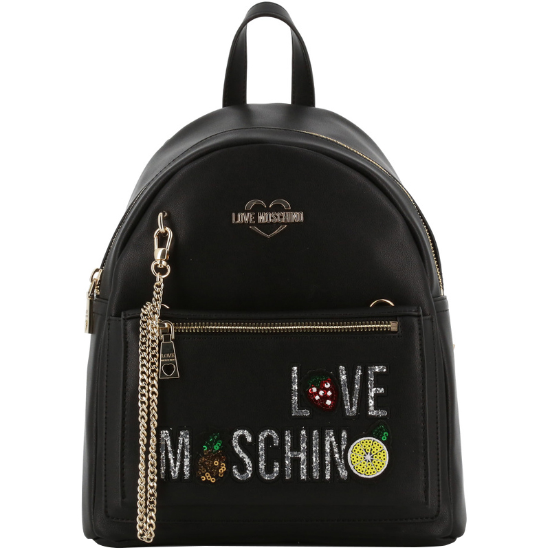 Pre Owned Love Moschino Black Faux Leather Chain Backpack Bag