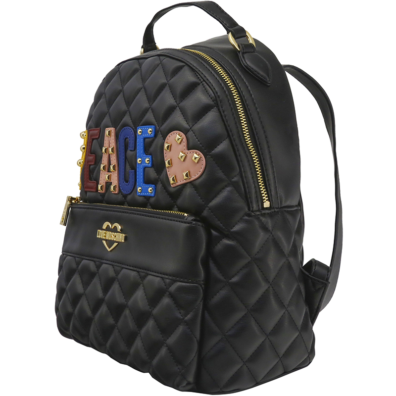 

Love Moschino Black Quilted Faux Leather "PEACE" Backpack