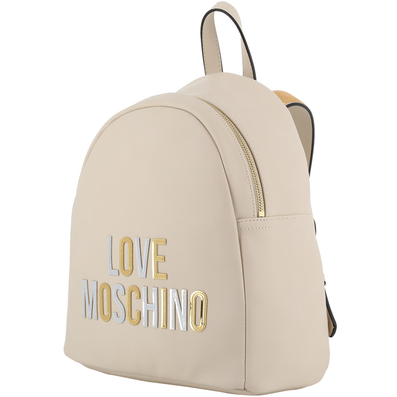 

Love Moschino White Faux Leather Applique Backpack