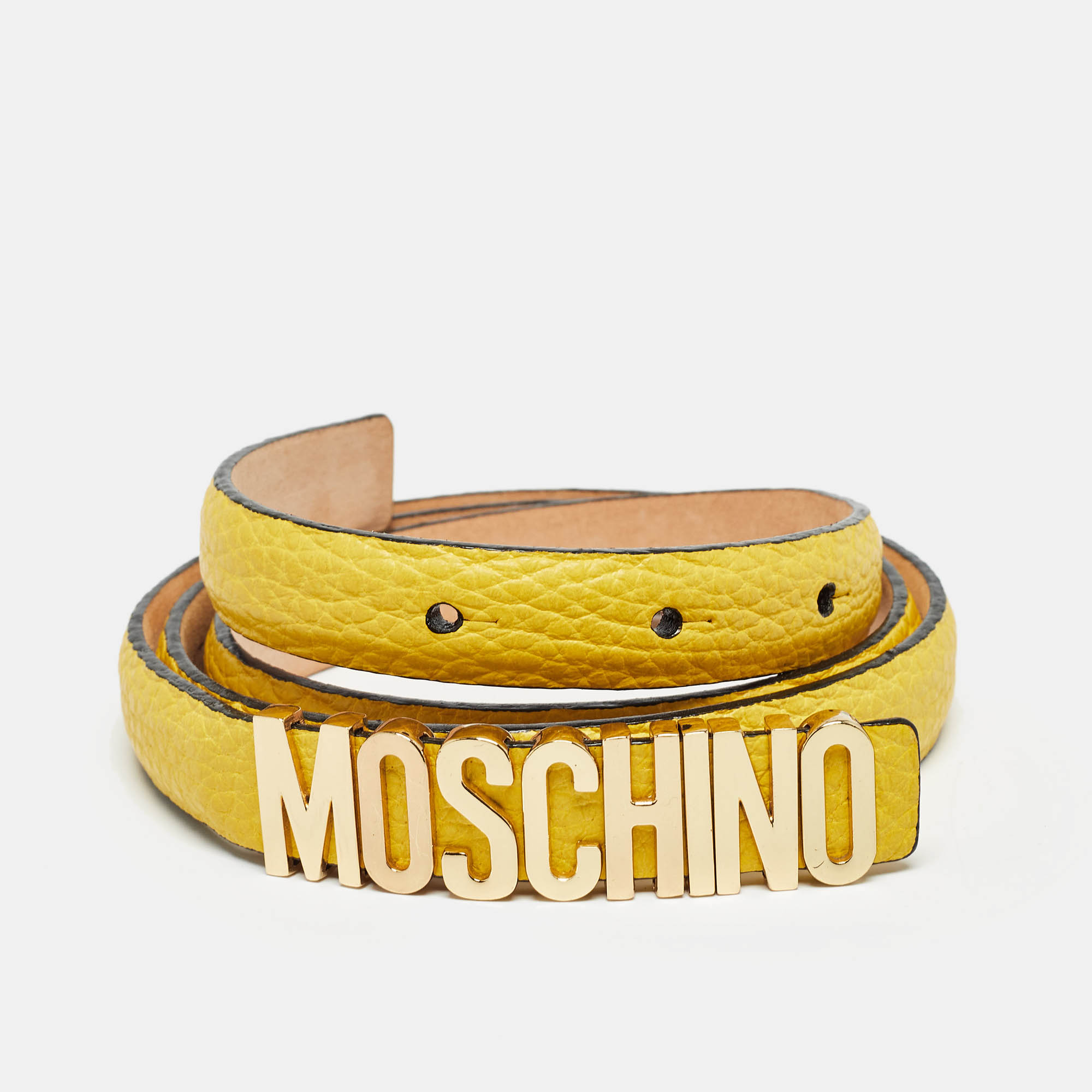 

Moschino Yellow Leather Logo Slim Belt 100 CM