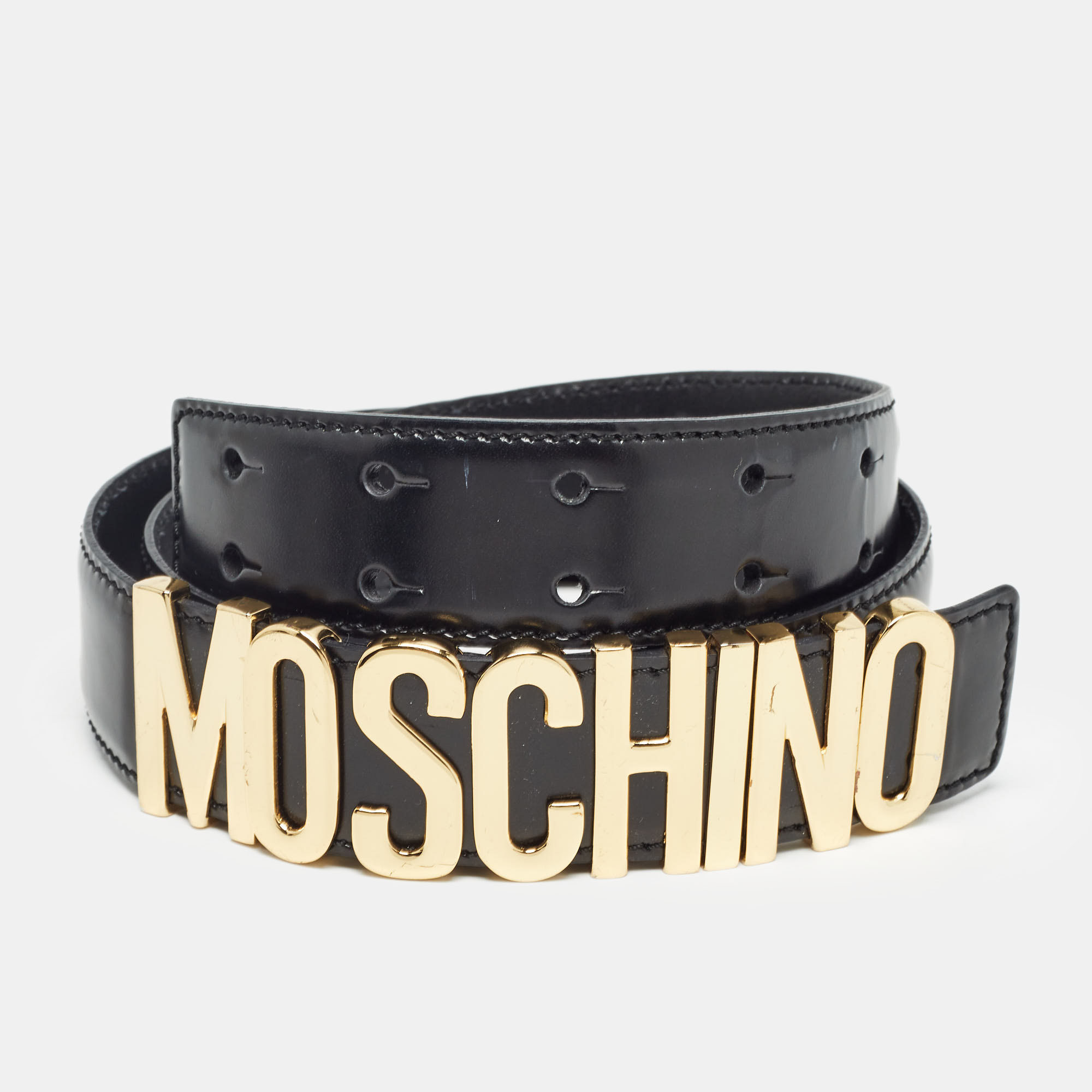 

Moschino Black Leather Classic Logo Belt