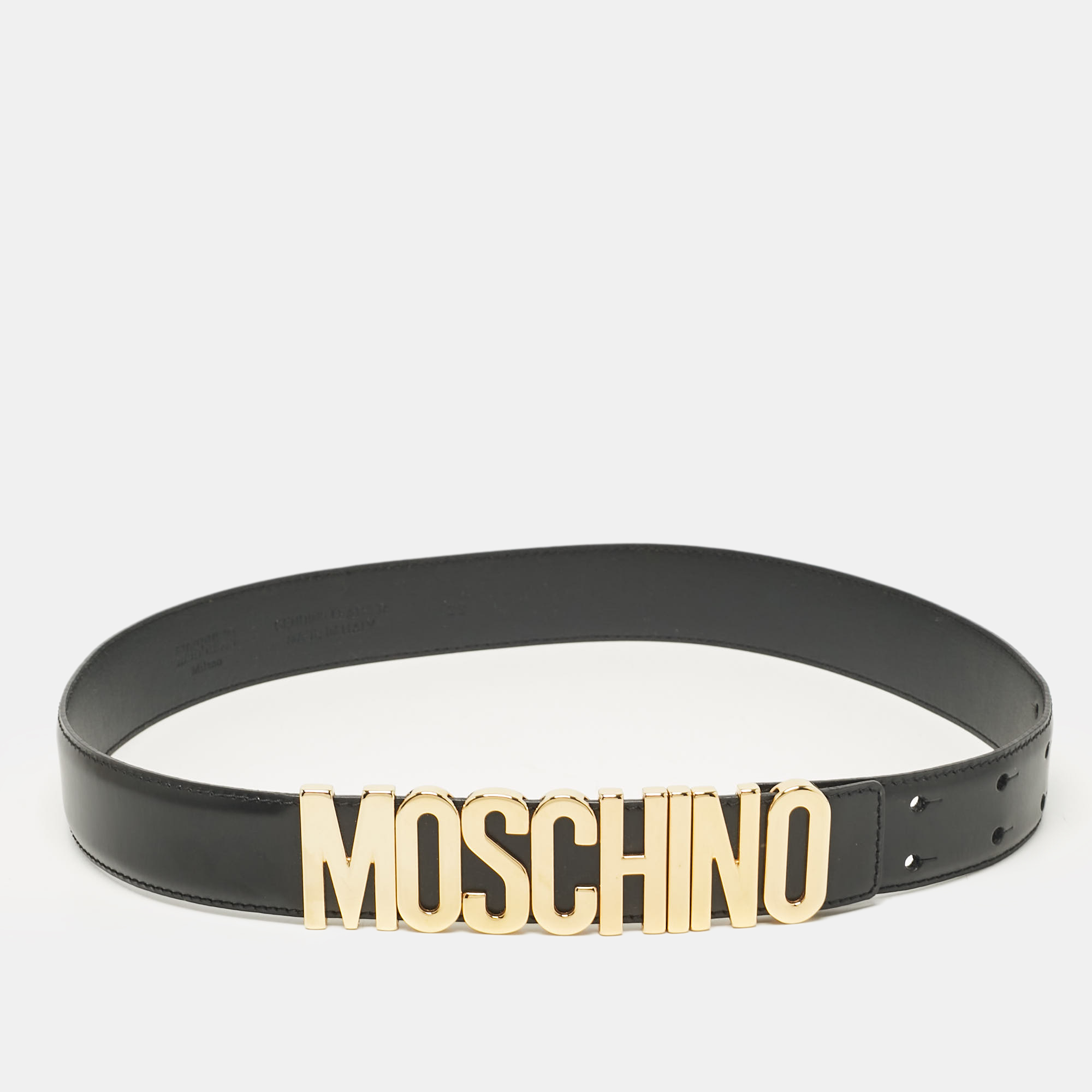 

Moschino Black Leather Classic Logo Belt