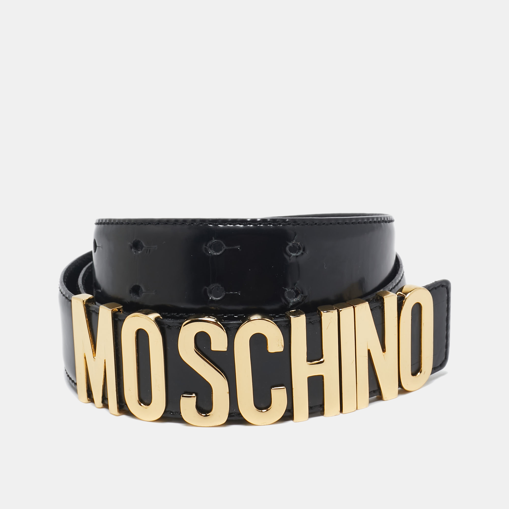 

Moschino Black Leather Classic Logo Belt 85CM