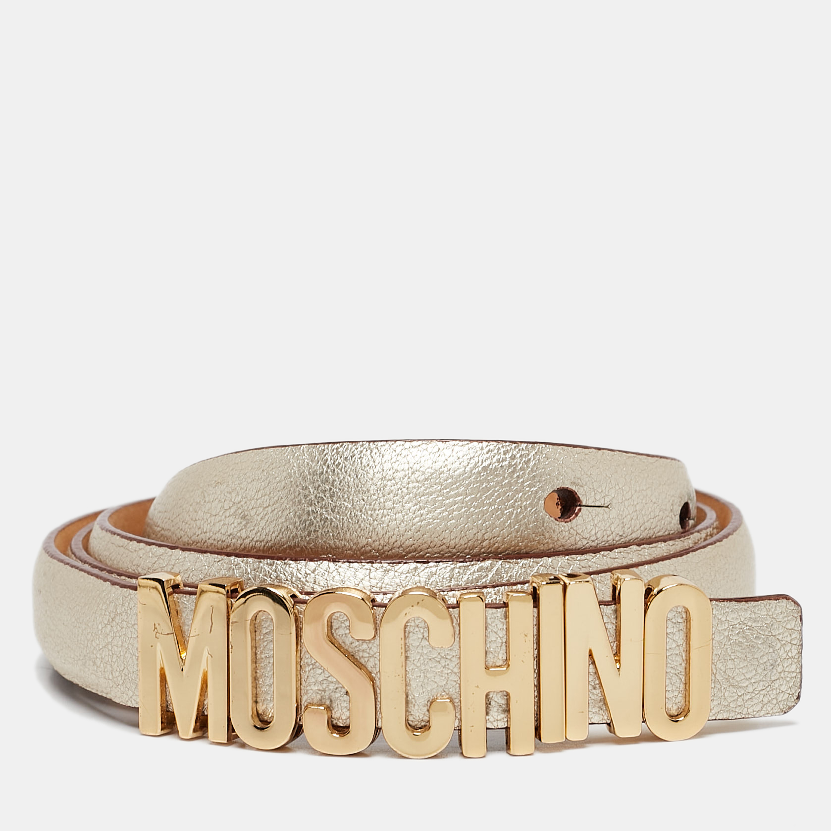 

Moschino Gold Leather Classic Logo Slim Belt