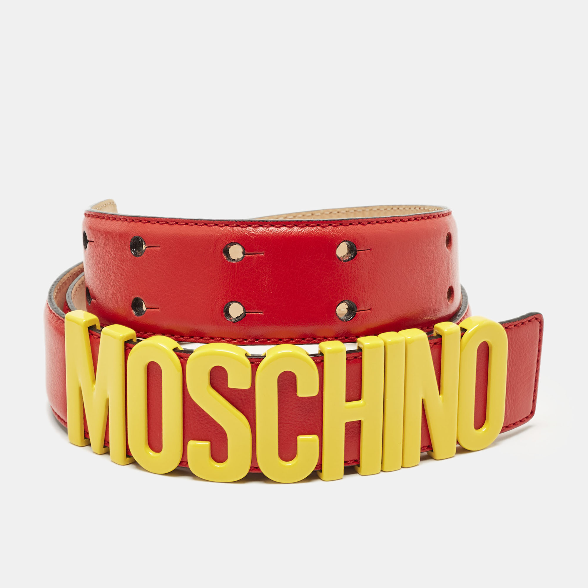 

Moschino Red Leather Classic Logo Belt