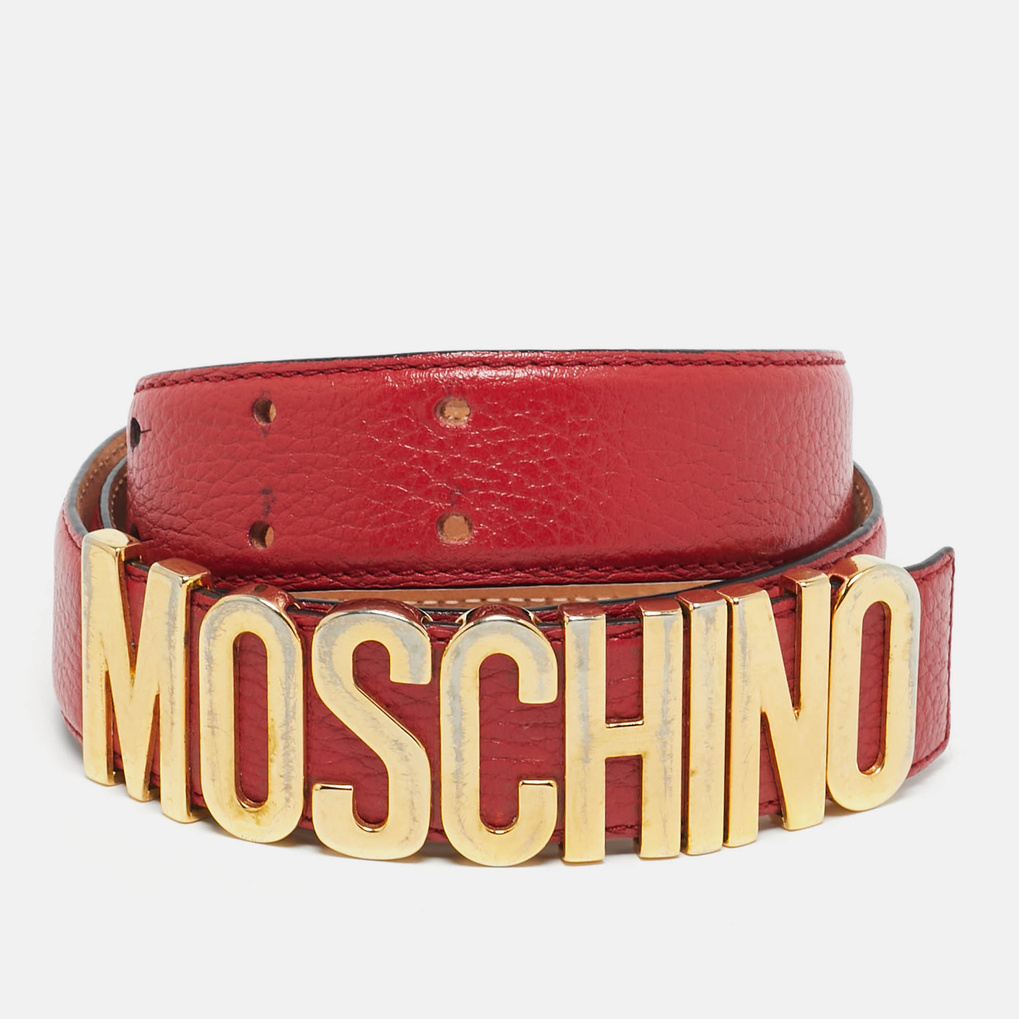 

Moschino Red Leather Classic Logo Waist Belt