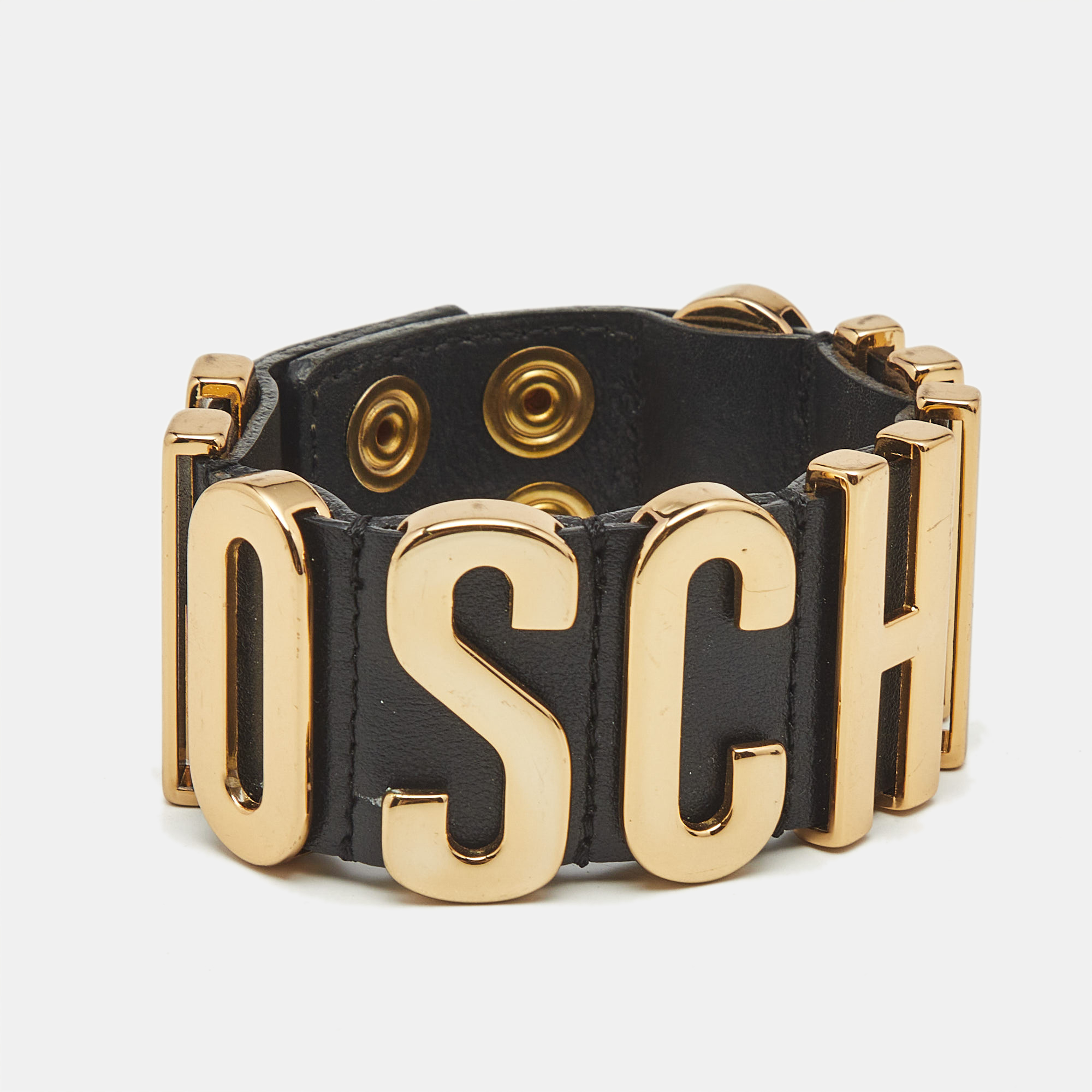 

Moschino Black Leather Classic Logo Bracelet