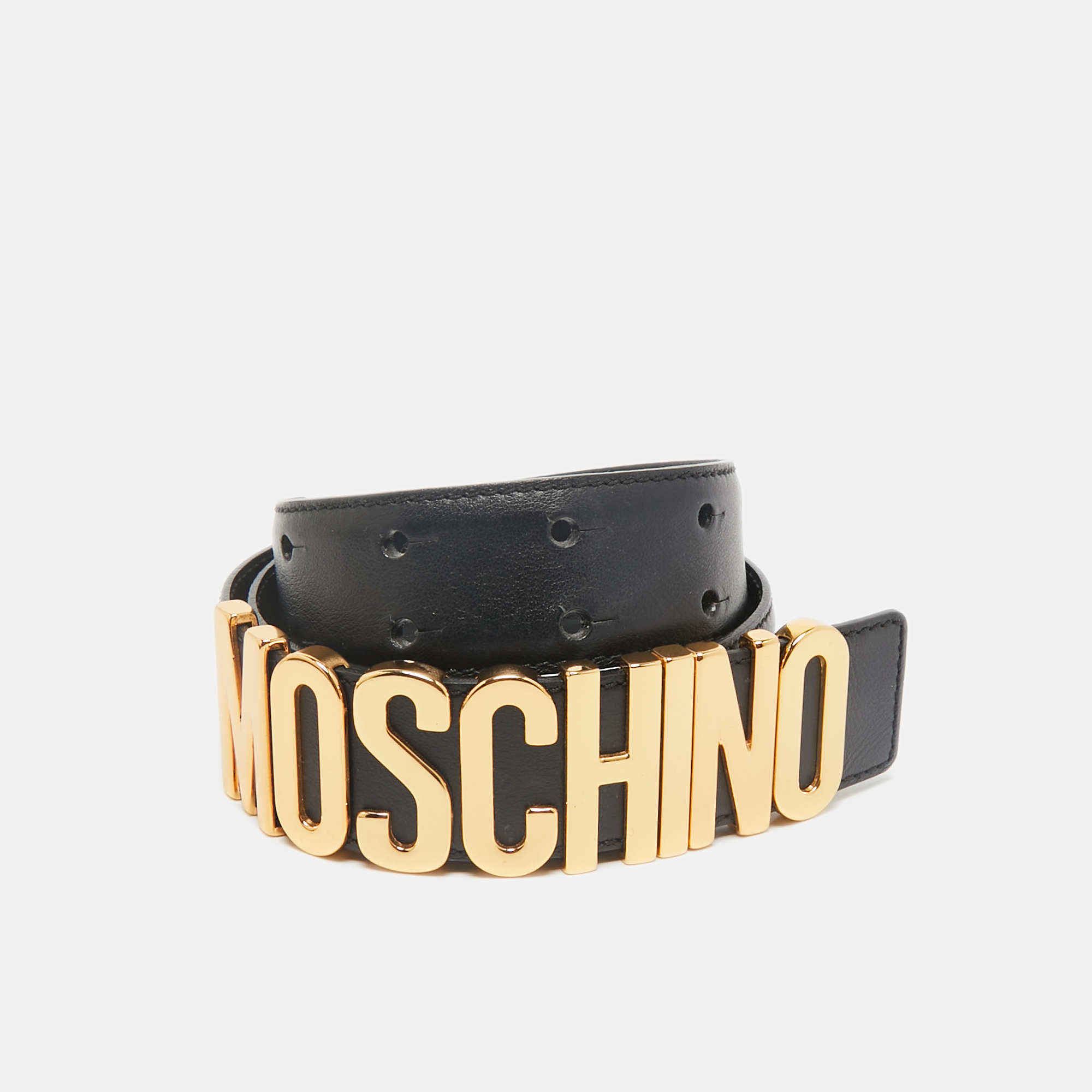

Moschino Black Leather Classic Logo Waist Belt