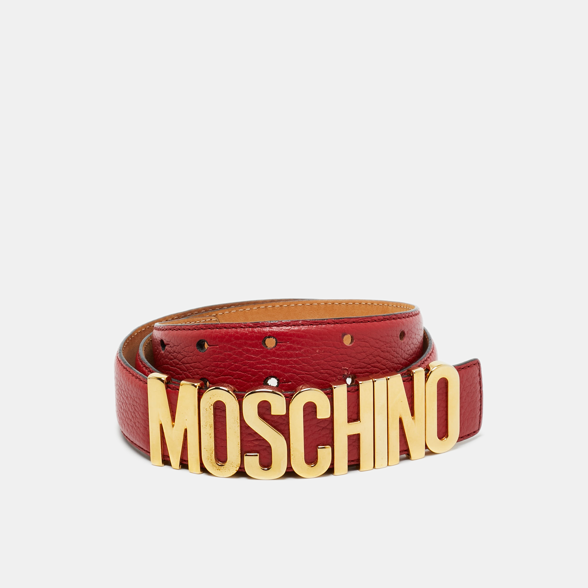 

Moschino Red Leather Classic Logo Waist Belt