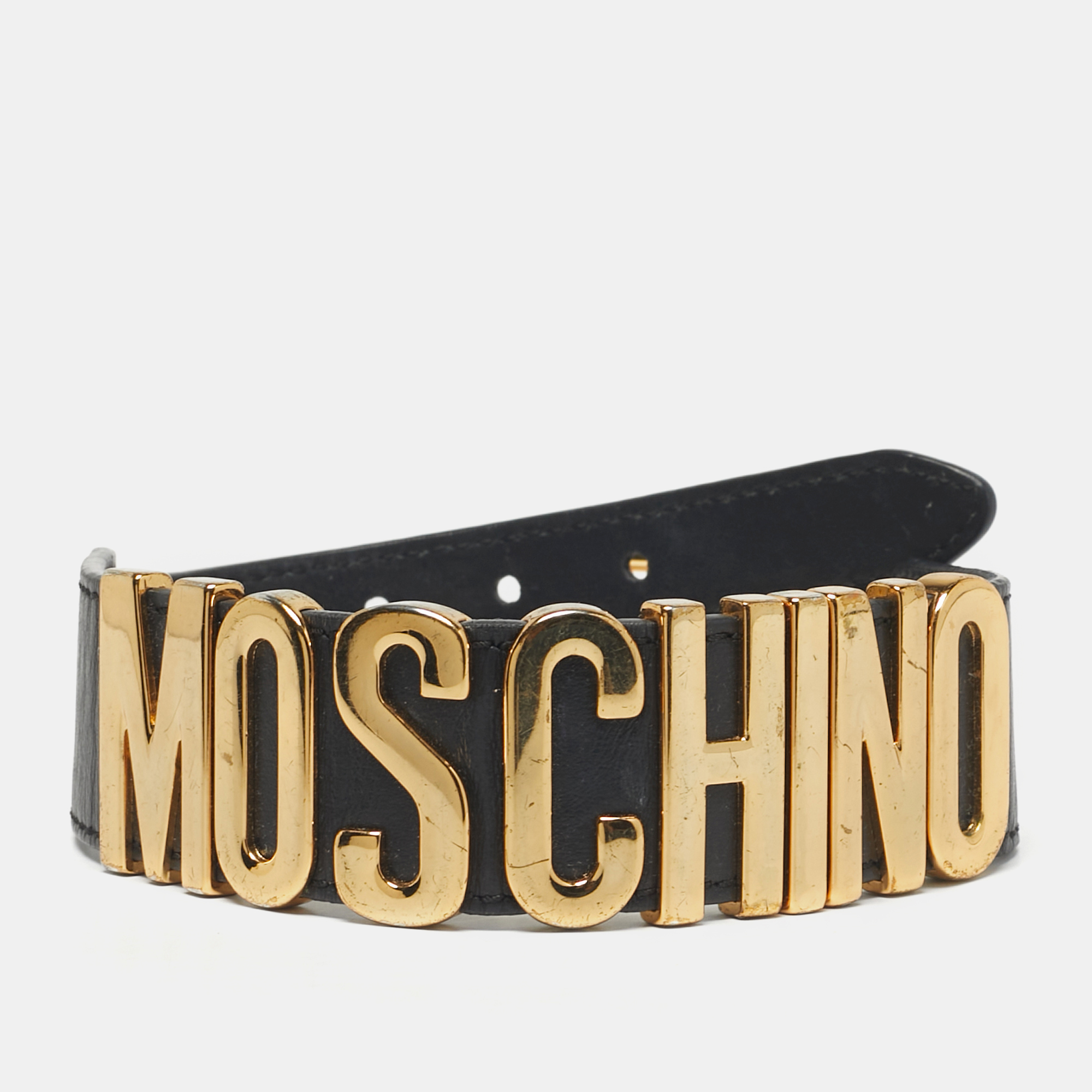 

Moschino Black Leather Classic Logo Dog Collar