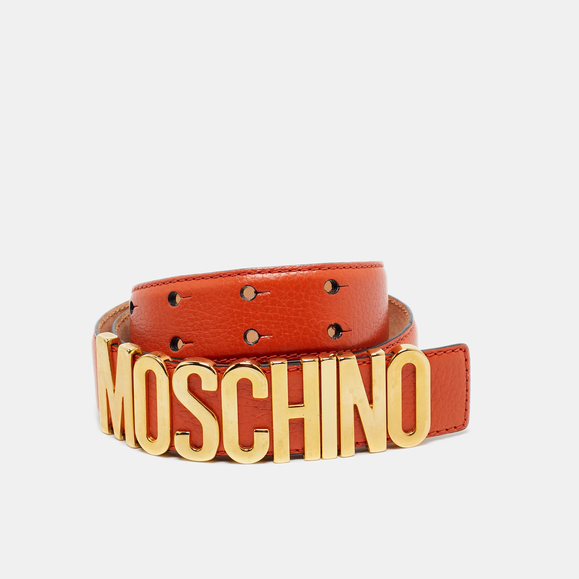 

Moschino Orange Leather Classic Logo Waist Belt