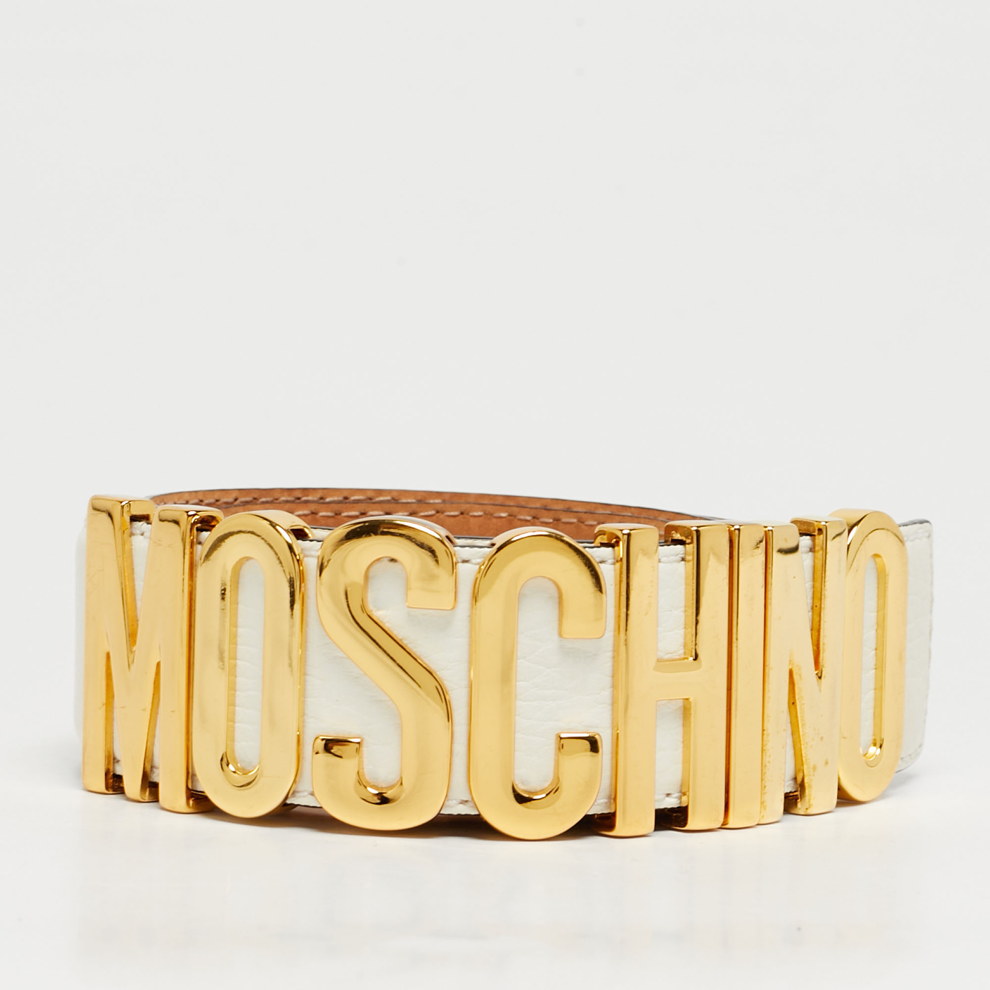 

Moschino White Leather Classic Logo Waist Belt