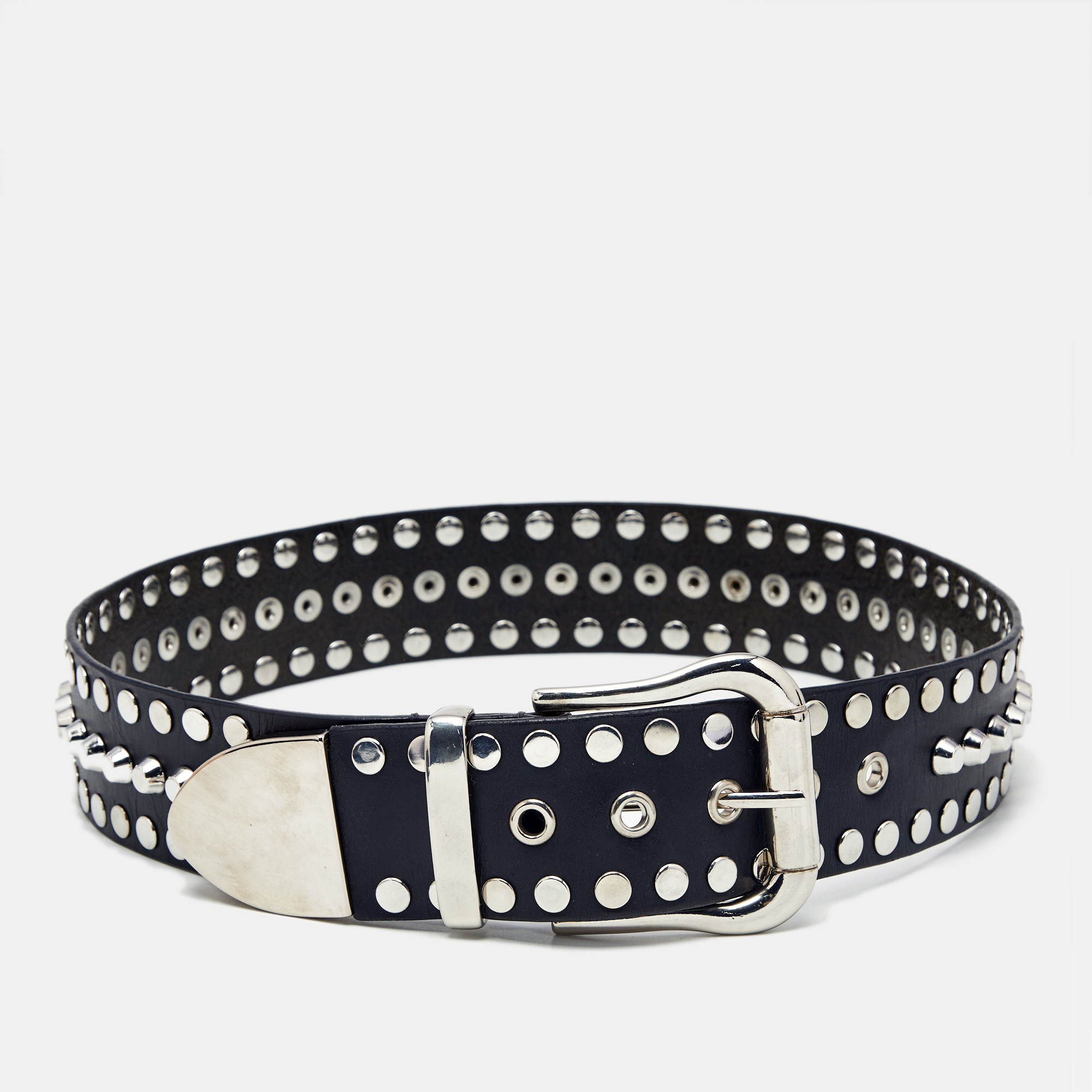 Pre-owned Moschino Black Leather Studded Buckle Belt