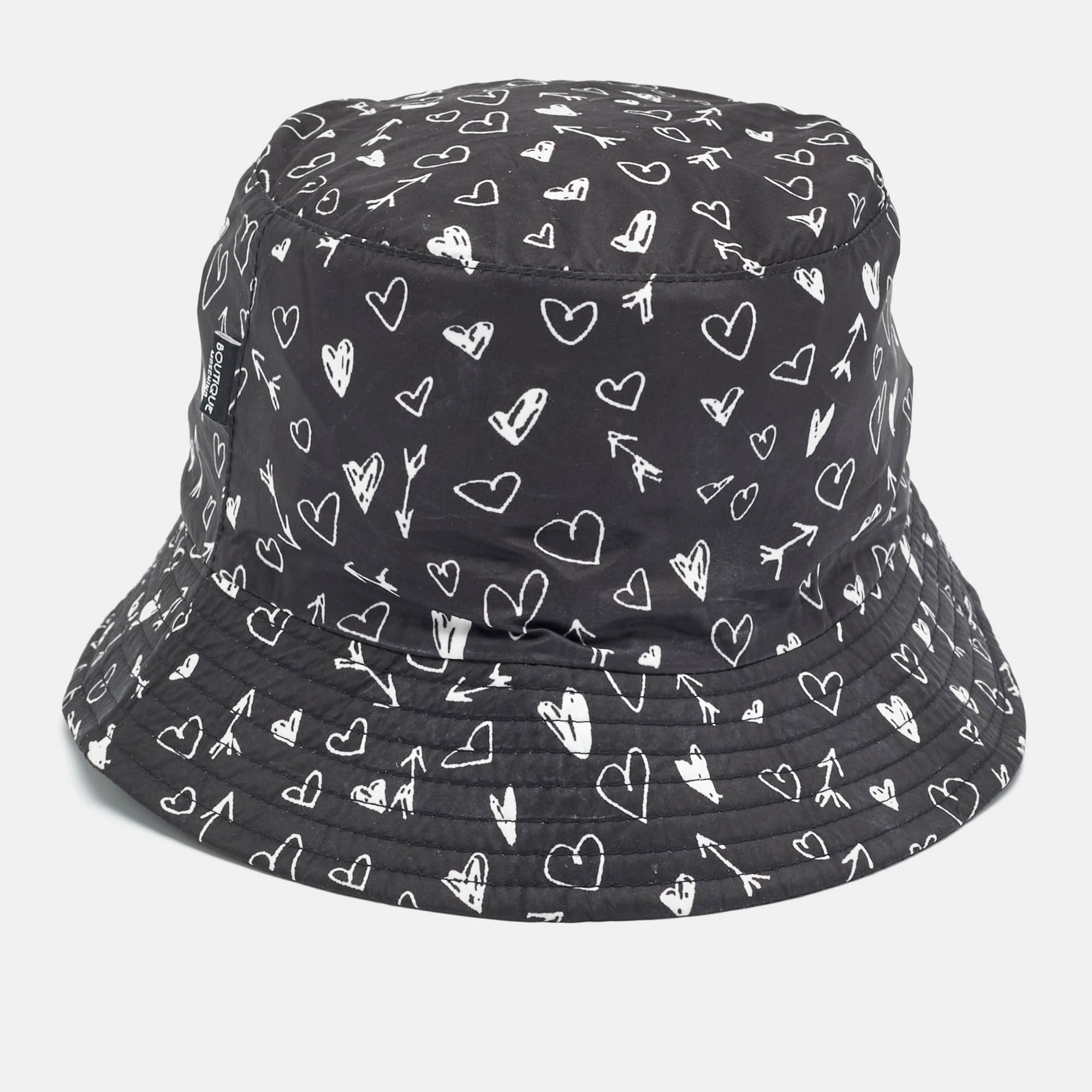 

Moschino Boutique Black Heart Print Synthetic Bucket Hat