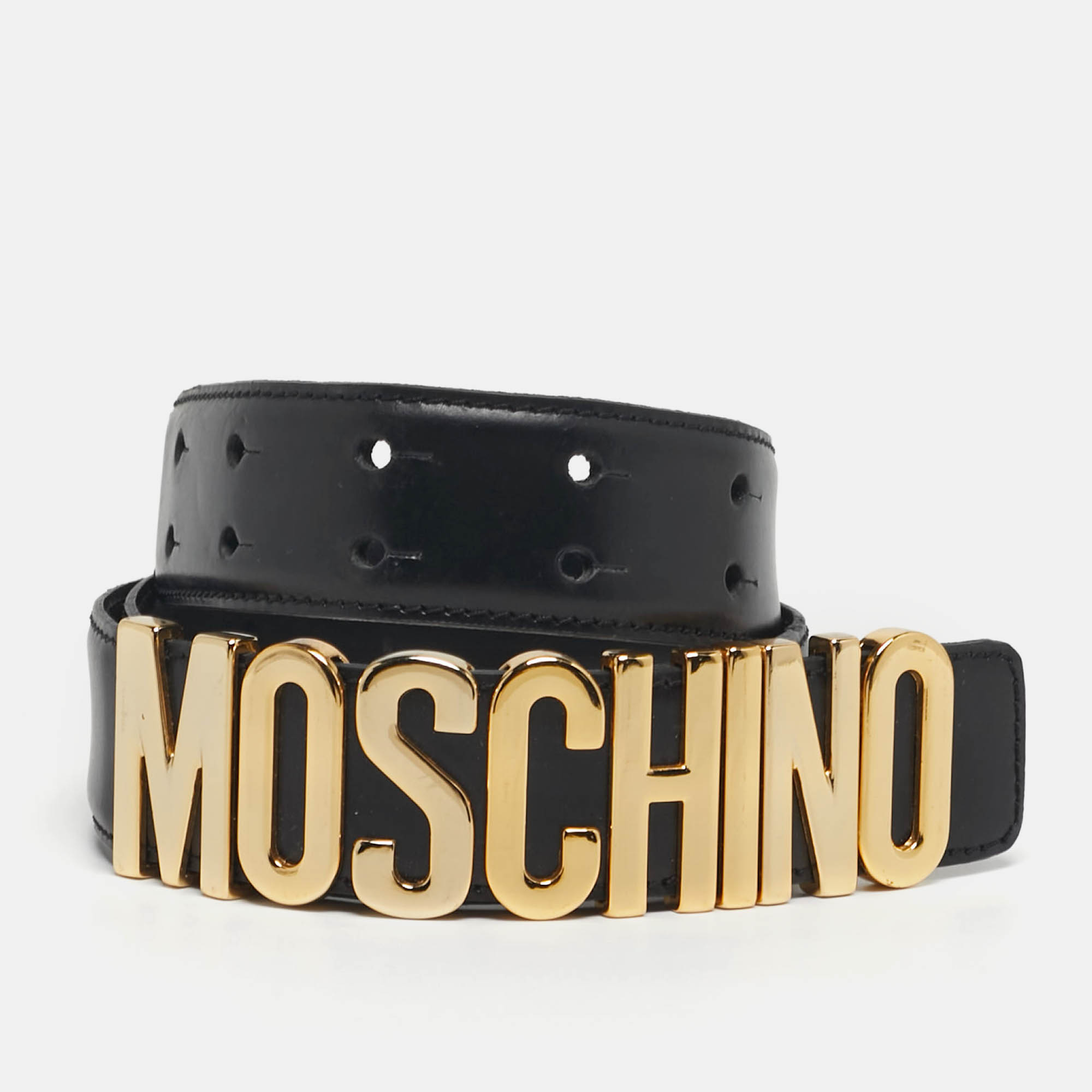 

Moschino Classic Logo Waist Belt Black Leather