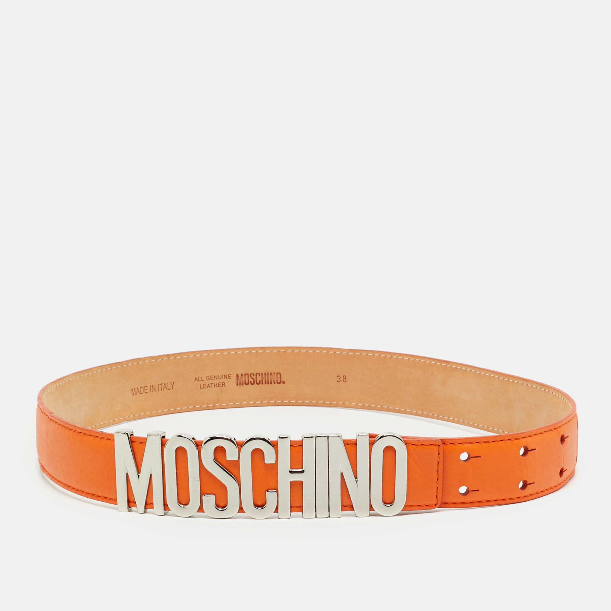 

Moschino Classic Logo  Waist Belt Orange Leather