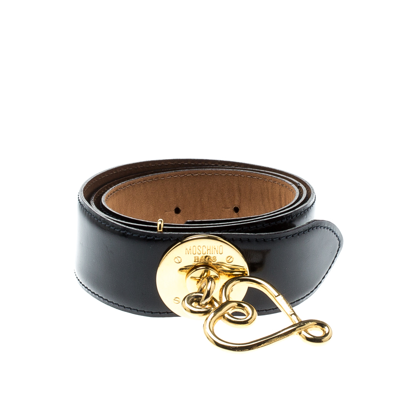 

Moschino Black Redwall Leather Heart Buckle Belt