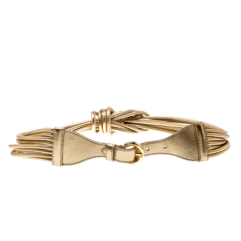 Pre Owned Moschino Gold Metallic Mutli Strand Leather Belt 85CM