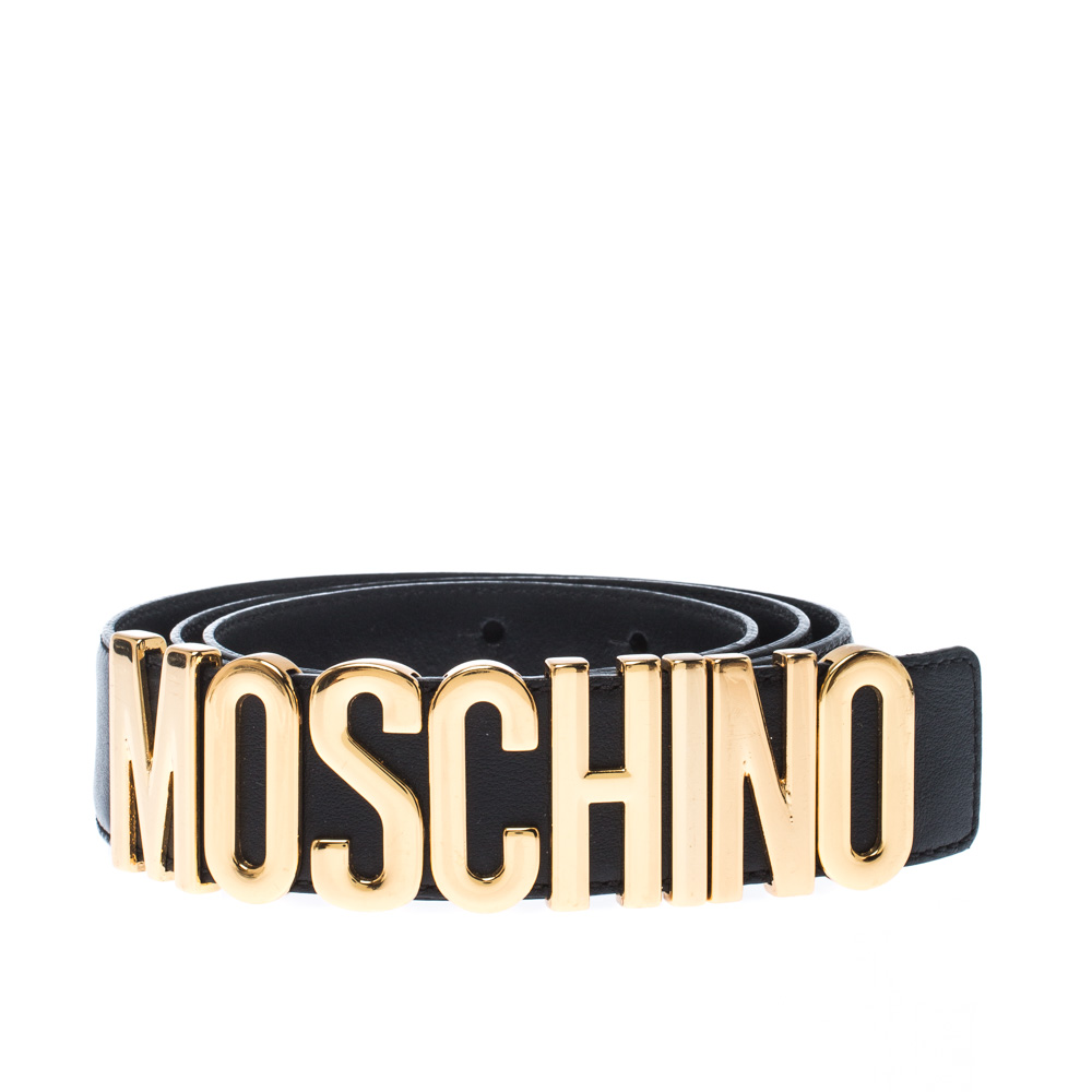 

Moschino Black Leather Classic Logo Belt Size