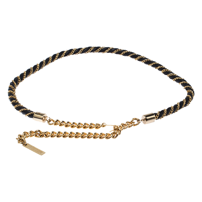Moschino Black/Gold Leather and Chain Belt 105CM