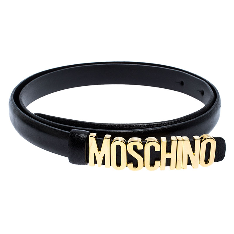 

Moschino Black Leather Logo Buckle Belt
