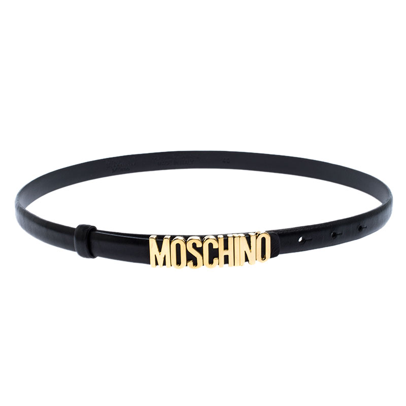 مملوكة مسبقًا Moschino Black Leather Logo Buckle Belt 100CM