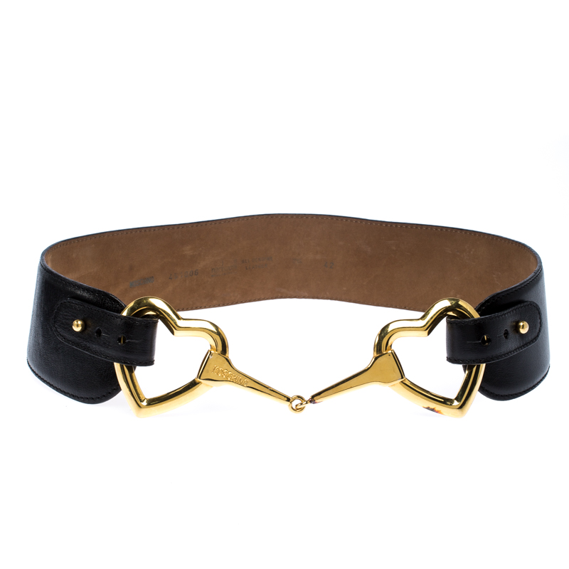 Pre-owned Moschino Black Leather Heart Buckle Belt 70cm